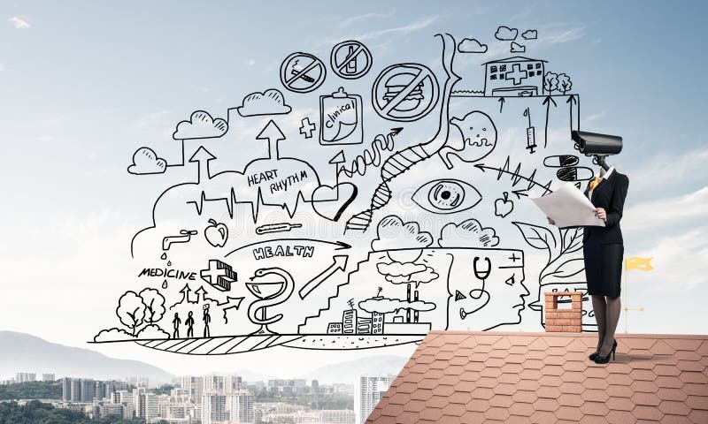 Conceito da segurança interna e da proteção de privacidade com cabeça de câmera fotos de stock