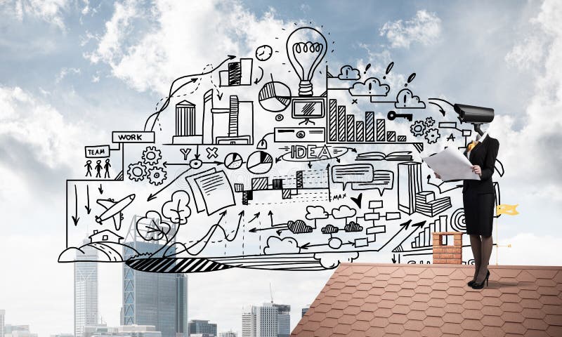 Conceito da segurança interna e da proteção de privacidade com cabeça de câmera foto de stock