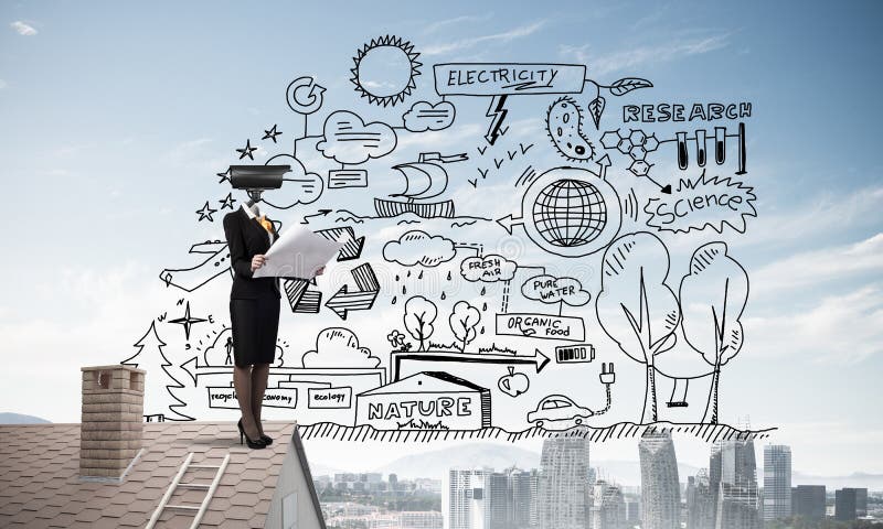 Conceito da segurança interna e da proteção de privacidade com cabeça de câmera ilustração royalty free