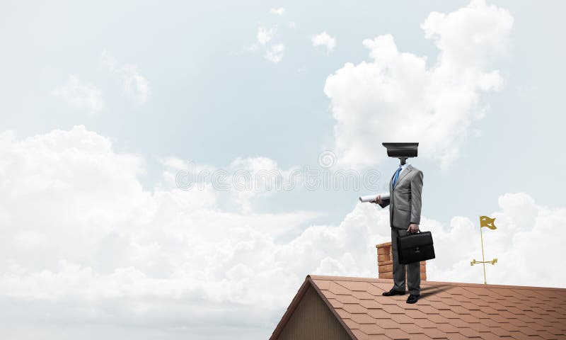 Conceito da segurança interna e da proteção de privacidade com cabeça de câmera foto de stock