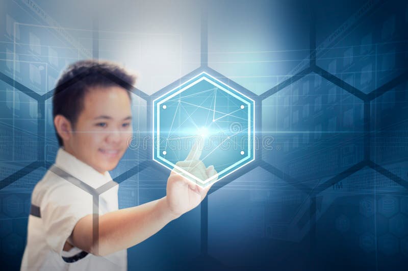 Conceito da seleção do holograma da tela virtual da tecnologia fotos de stock Conceito da seleção do holograma da tela virtual da tecnologia fotos de stock