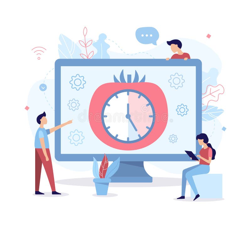 Developers use the Pomodoro technique to work. Time management concept. Flat vector illustration. Developers use the Pomodoro technique to work. Time management concept. Flat vector illustration.