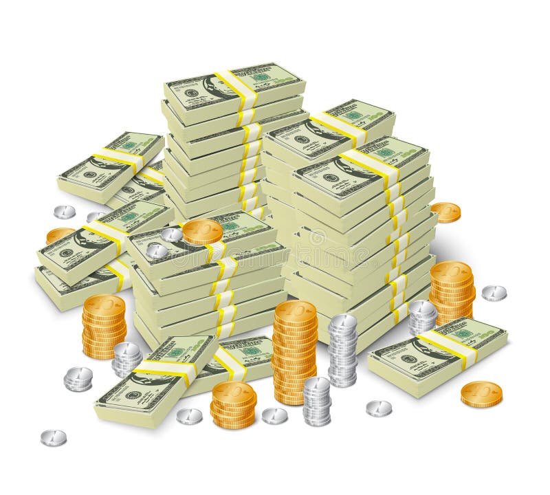 Conceito das cédulas e das moedas da pilha do dinheiro ilustração stock Conceito das cédulas e das moedas da pilha do dinheiro ilustração stock