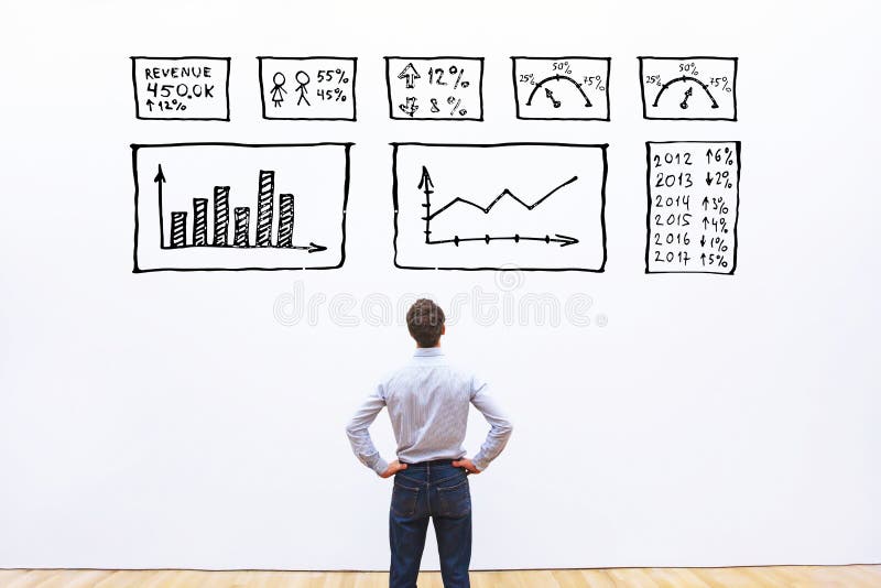 Business analytics concept, businessman looking at dashboard with charts and graphs. Business analytics concept, businessman looking at dashboard with charts and graphs