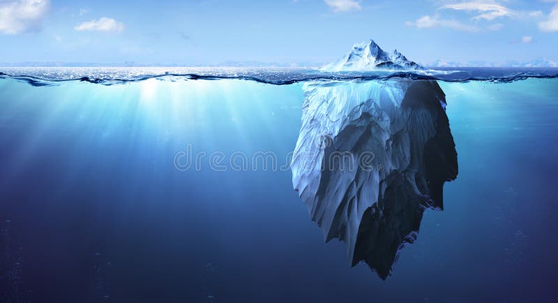Conceito de aquecimento global de risco subaquático de iceberg