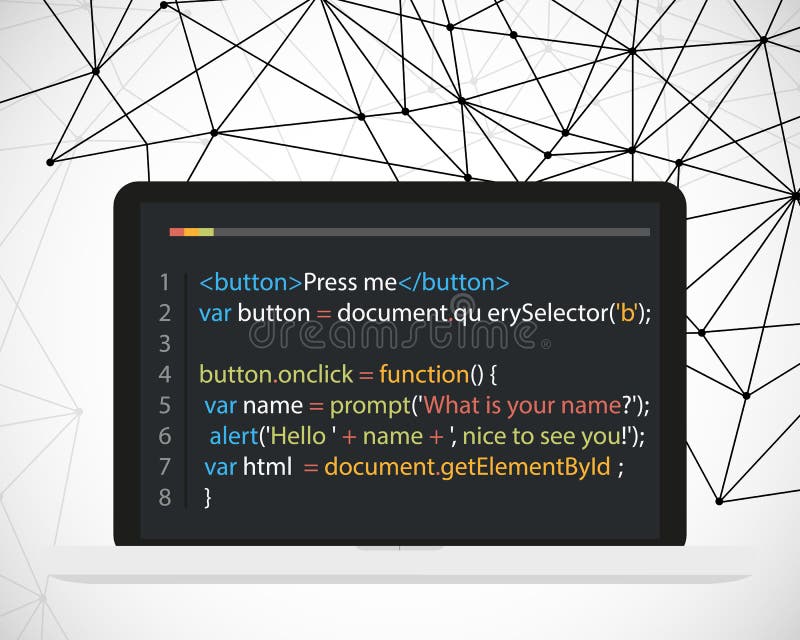 Conceito de codificação de portátil vetorial. programação de design de desenvolvedores Web. código de ecrã do computador portátil ilustração do vetor