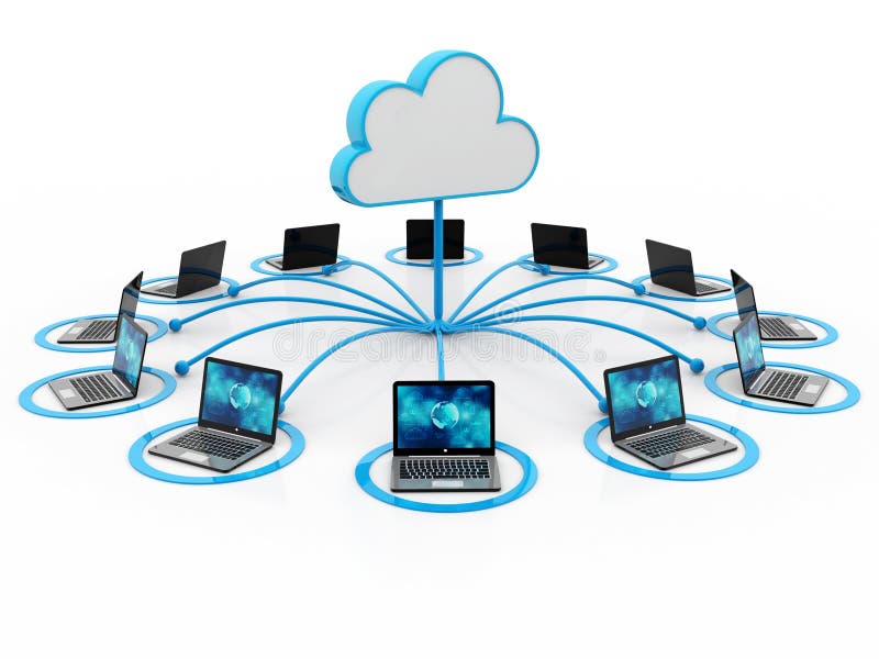 Conceito de computação em nuvem, Rede de Nuvem. Renderização 3D ilustração royalty free