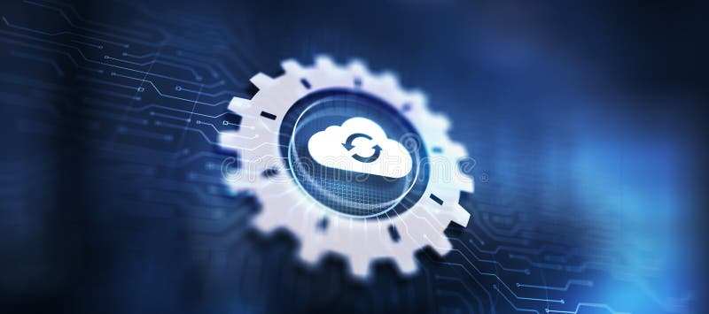 Conceito de computação em nuvem e armazenamento de dados num ecrã virtual ilustração royalty free