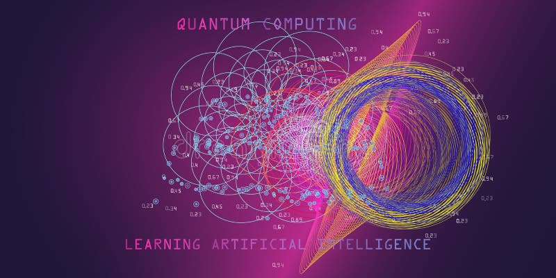 Quantum computing concept. Learning artificial intelligence infographic vector illustrations. Algorithms visualization for business and science.  Big data. Quantum computing concept. Learning artificial intelligence infographic vector illustrations. Algorithms visualization for business and science.  Big data