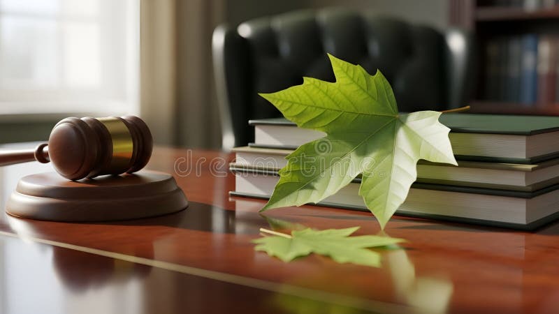 Conceito de Direito Ambiental com Martelo, Livros e Folha Verde ilustração do vetor