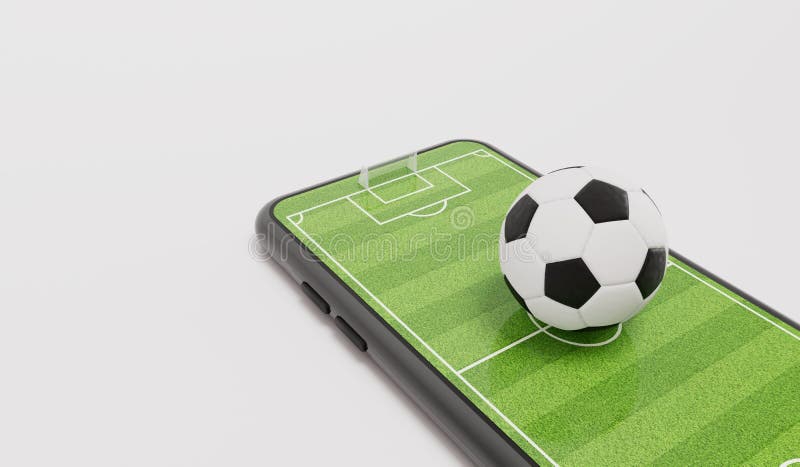 Bola com um smartphone no jogo online 1 do campo de futebol