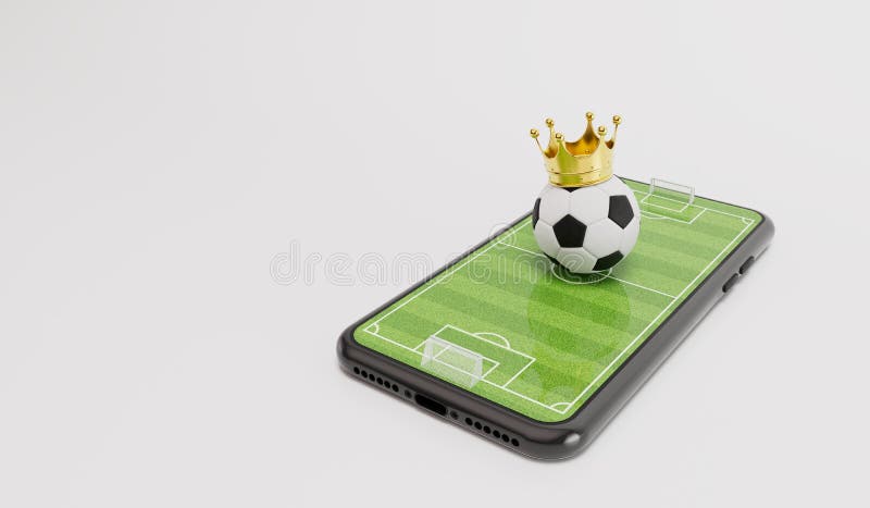 Smartphone com bola de futebol de futebol. jogo online ou fluxo de