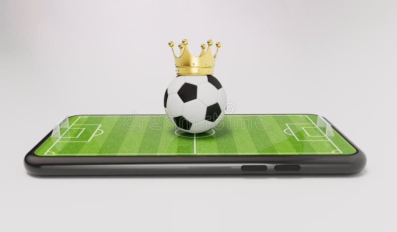 Conceito De Futebol Online. Futebol Com Renderização De Coroa E Smartphone  3d Ilustração Stock - Ilustração de evento, vivo: 260431441