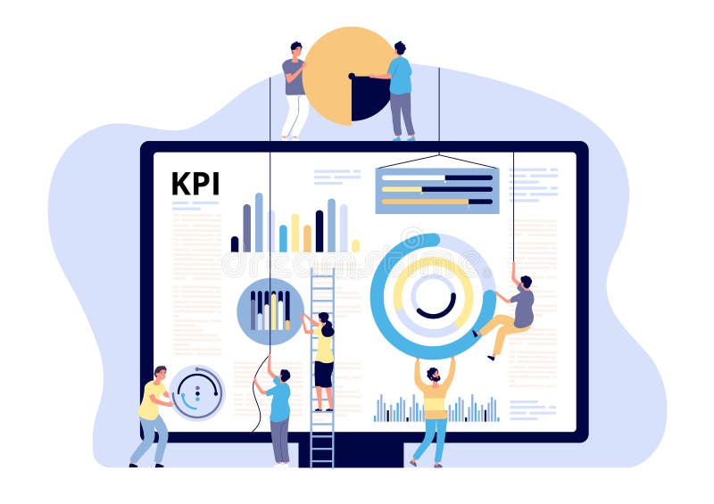 conceito de KPI Marketing de indicador chave de desempenho, métrica digital comercial Medição de campanhas, relatórios de tráfego ilustração do vetor conceito de KPI Marketing de indicador chave de desempenho, métrica digital comercial Medição de campanhas, relatórios de tráfego ilustração do vetor