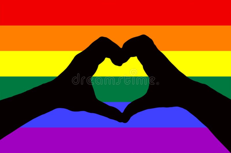 Conceito de LGBT, duas mãos que fazem uma forma do coração junto em um fundo da bandeira do arco-íris ilustração royalty free Conceito de LGBT, duas mãos que fazem uma forma do coração junto em um fundo da bandeira do arco-íris ilustração royalty free
