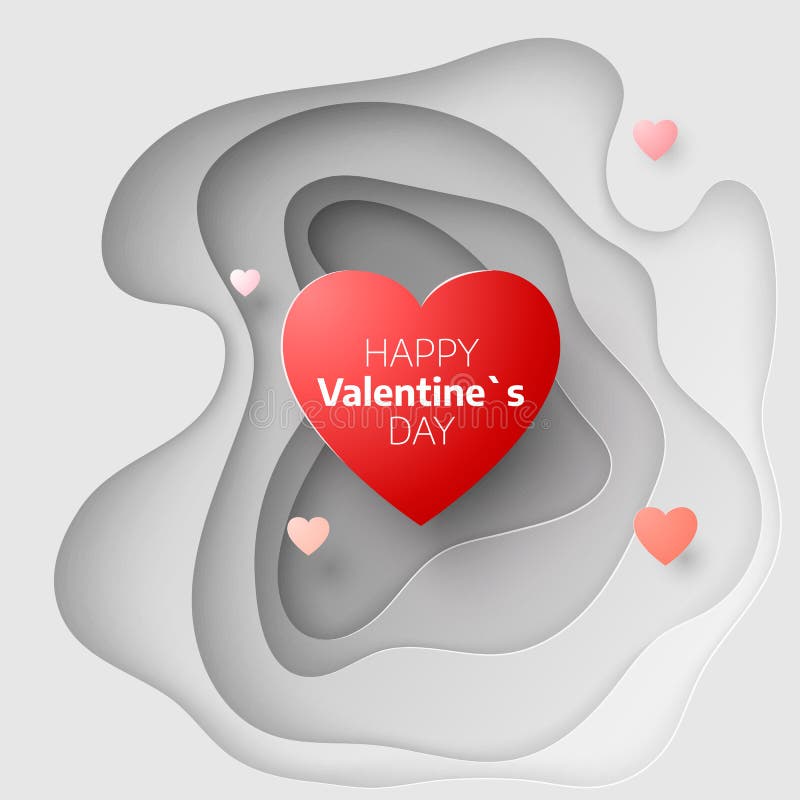 Conceito de papel da arte do dia de Valentim 14 de fevereiro tampa do cartão Mensagens românticas do amor com corações