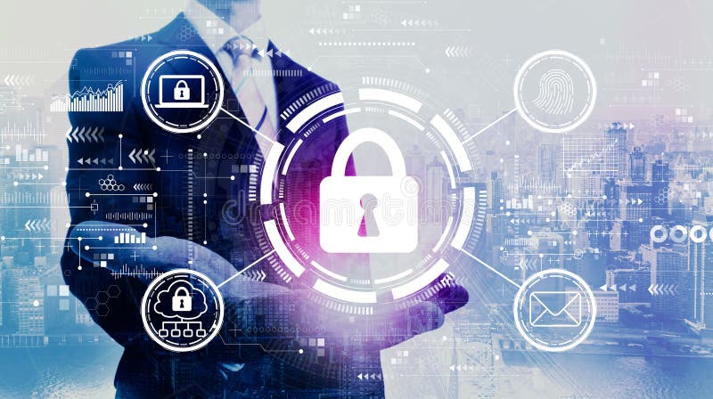 Conceito de segurança de rede de internet com empresário ilustração royalty free