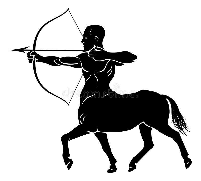 Mythical centaur archer horse man character holding a bow and arrows. Mythical centaur archer horse man character holding a bow and arrows