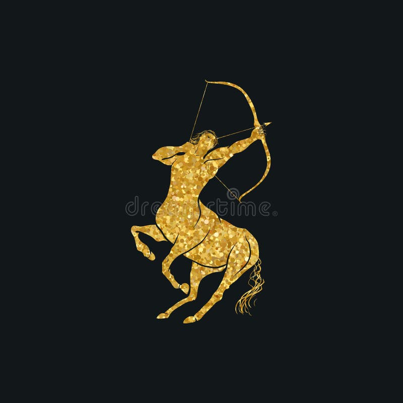 Gold Centaur concept of mythical centaur archer horse man character with a bow and arrow. Centaur icon. Gold Centaur concept of mythical centaur archer horse man character with a bow and arrow. Centaur icon