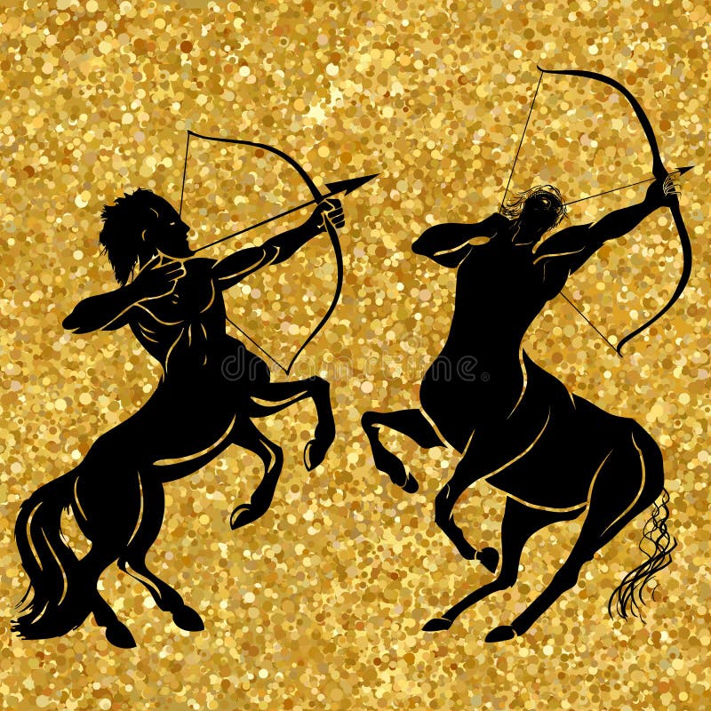 Gold Centaur concept of mythical centaur archer horse man character with a bow and arrow. Centaur icon. Gold Centaur concept of mythical centaur archer horse man character with a bow and arrow. Centaur icon