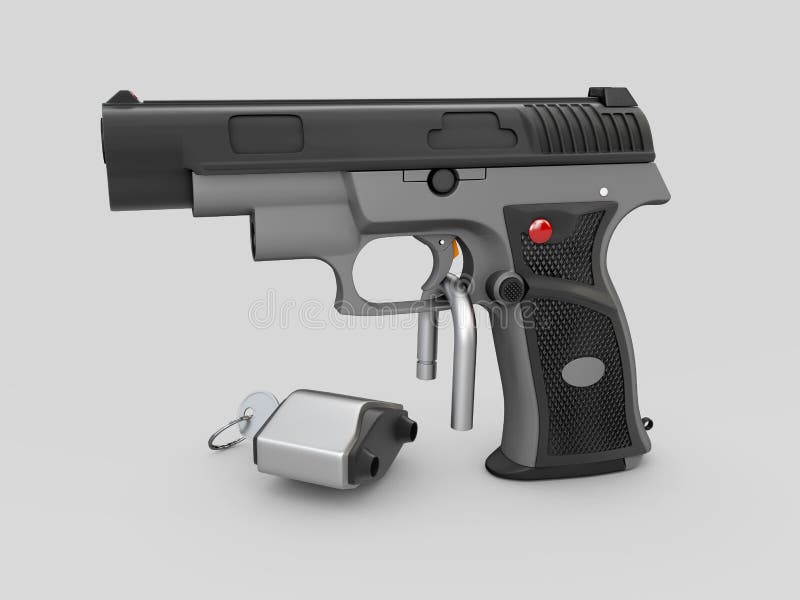 Conceito do controlo de armas Atire na ilustração 3d com o cadeado que destrava o disparador