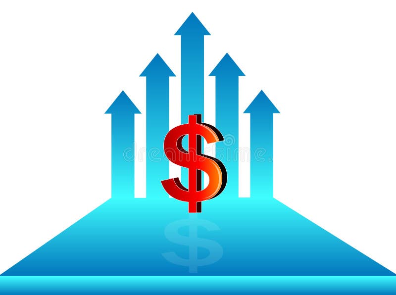 Conceito do crescimento do dólar, símbolo do dólar com seta crescente, ilustração ilustração stock Conceito do crescimento do dólar, símbolo do dólar com seta crescente, ilustração ilustração stock
