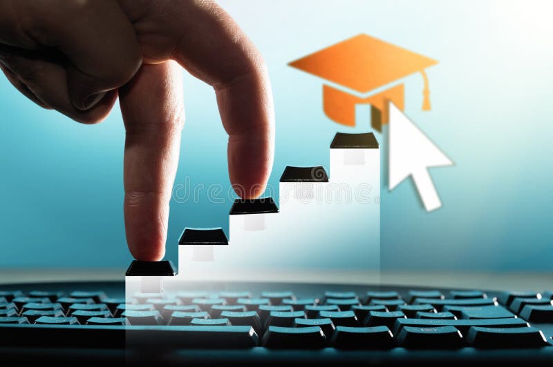Conceito do ensino eletrónico, curso em linha, webinar foto de stock royalty free Conceito do ensino eletrónico, curso em linha, webinar foto de stock royalty free