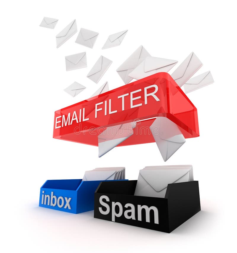 Conceito do filtro de email no trabalho ilustração royalty free Conceito do filtro de email no trabalho ilustração royalty free