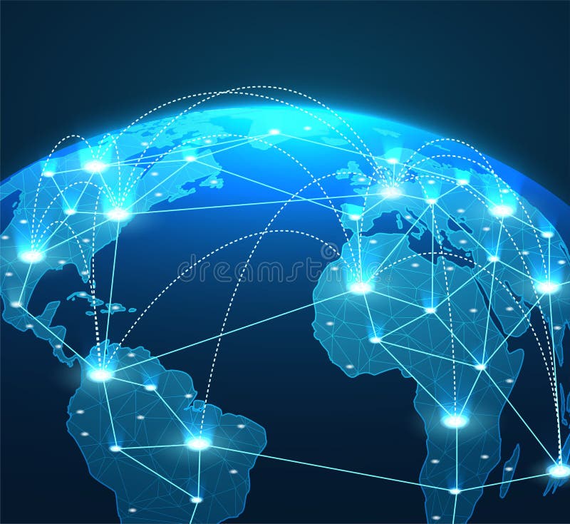 Conceito do Internet de conexões, de linhas e de comunicações de rede global