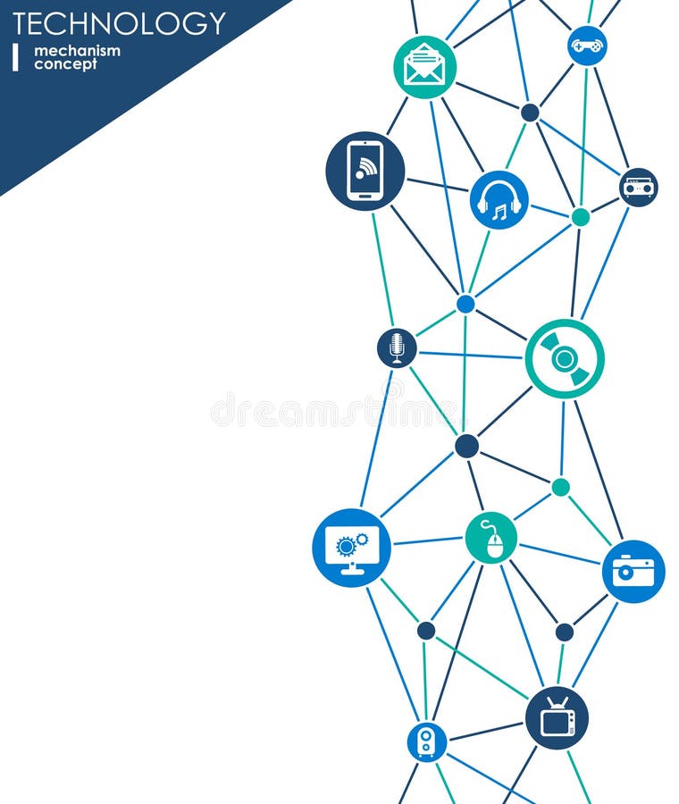 Conceito do mecanismo da tecnologia Fundo abstrato com engrenagens e ícones integrados para digital, estratégia, Internet, rede, ilustração do vetor Conceito do mecanismo da tecnologia Fundo abstrato com engrenagens e ícones integrados para digital, estratégia, Internet, rede, ilustração do vetor