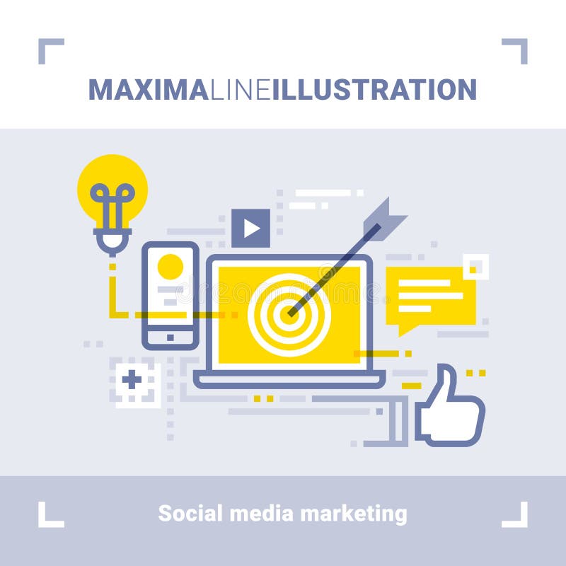 Conceito do mercado social dos meios e de redes sociais Linha ilustração dos máximos Projeto liso moderno Composição do vetor ilustração stock Conceito do mercado social dos meios e de redes sociais Linha ilustração dos máximos Projeto liso moderno Composição do vetor ilustração stock