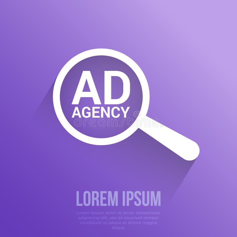 Conceito do mercado: Vidro ótico de ampliação com agência publicitária das palavras ilustração do vetor Conceito do mercado: Vidro ótico de ampliação com agência publicitária das palavras ilustração do vetor