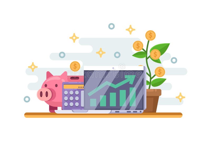 Conceito do negócio do crescimento do investimento e da finança Mealheiro, árvore do dinheiro e gráfico financeiro Ilustração do ilustração royalty free Conceito do negócio do crescimento do investimento e da finança Mealheiro, árvore do dinheiro e gráfico financeiro Ilustração do ilustração royalty free
