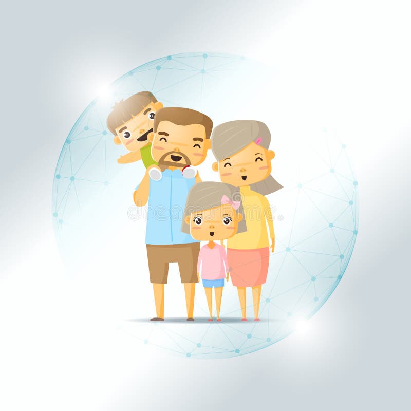 Conceito do seguro de vida com a família feliz protegida no protetor poligonal da esfera ilustração do vetor Conceito do seguro de vida com a família feliz protegida no protetor poligonal da esfera ilustração do vetor