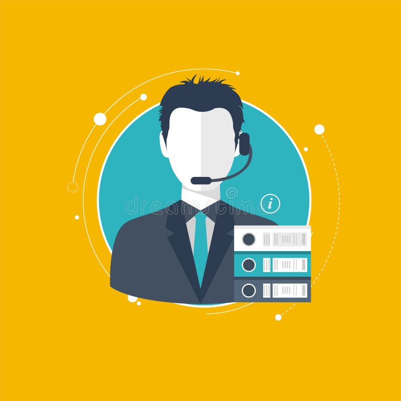 Conceito do serviço de assistência Ilustração lisa do projeto com ícones Assistente do suporte laboral ilustração stock Conceito do serviço de assistência Ilustração lisa do projeto com ícones Assistente do suporte laboral ilustração stock