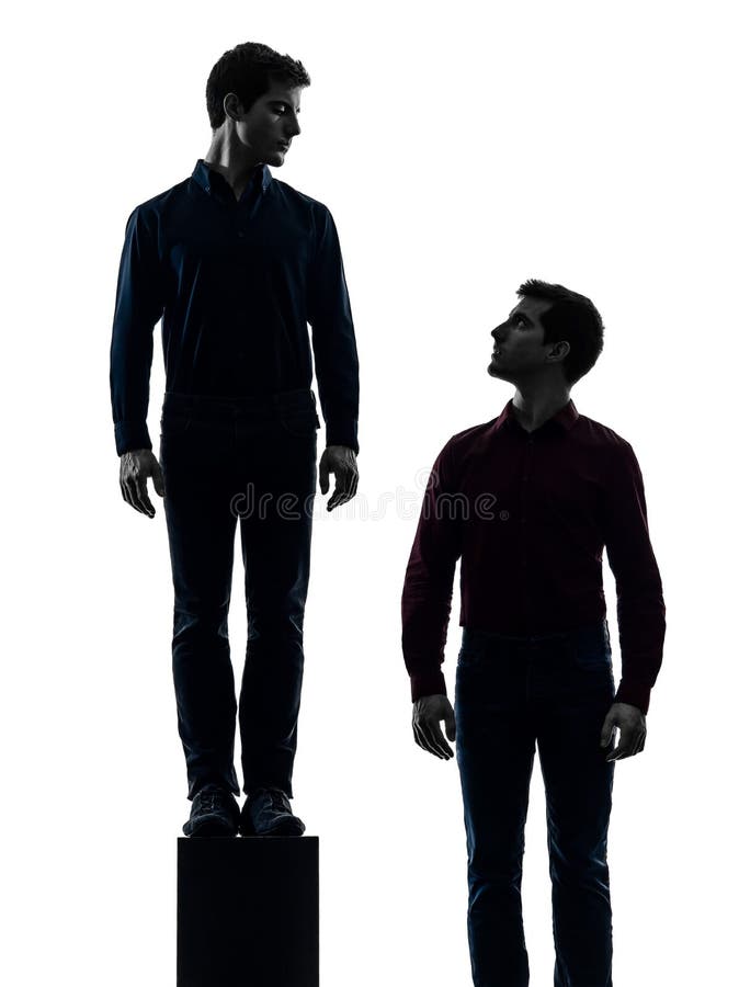 Two young men dominant concept shadow white background. Two young men dominant concept shadow white background