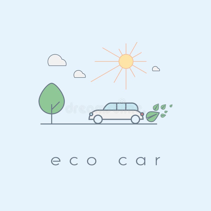 Conceito ecológico do carro na linha moderna projeto da arte ilustração stock Conceito ecológico do carro na linha moderna projeto da arte ilustração stock