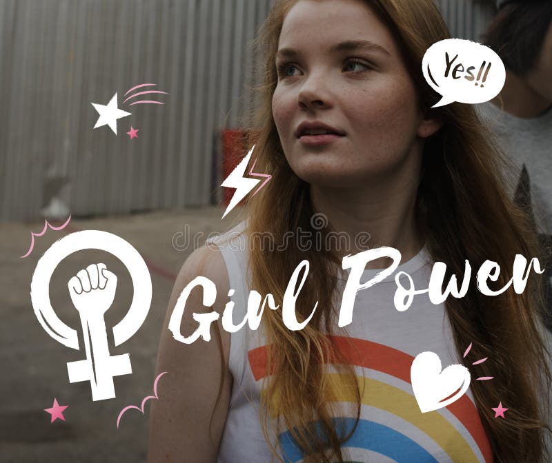 Conceito feminista do direito do ` s das mulheres da igualdade do poder da menina fotografia de stock Conceito feminista do direito do ` s das mulheres da igualdade do poder da menina fotografia de stock