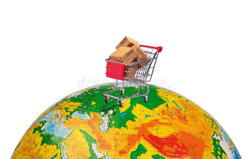 Conceito global ou mundial de compras em linha, comércio eletrônico a retalho e prestação de serviços imagem de stock royalty free Conceito global ou mundial de compras em linha, comércio eletrônico a retalho e prestação de serviços imagem de stock royalty free