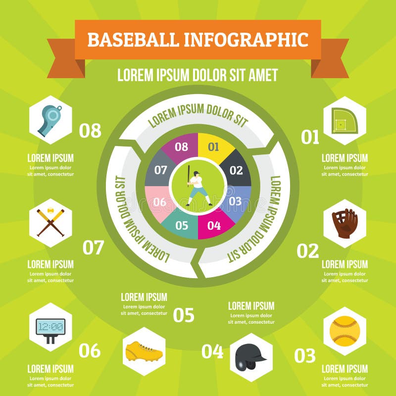 Conceito infographic do basebol, estilo liso ilustração do vetor Conceito infographic do basebol, estilo liso ilustração do vetor