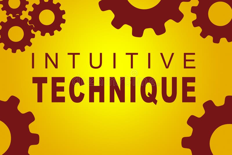 INTUITIVE TECHNIQUE sign concept illustration with red gear wheel figures on yellow background. INTUITIVE TECHNIQUE sign concept illustration with red gear wheel figures on yellow background