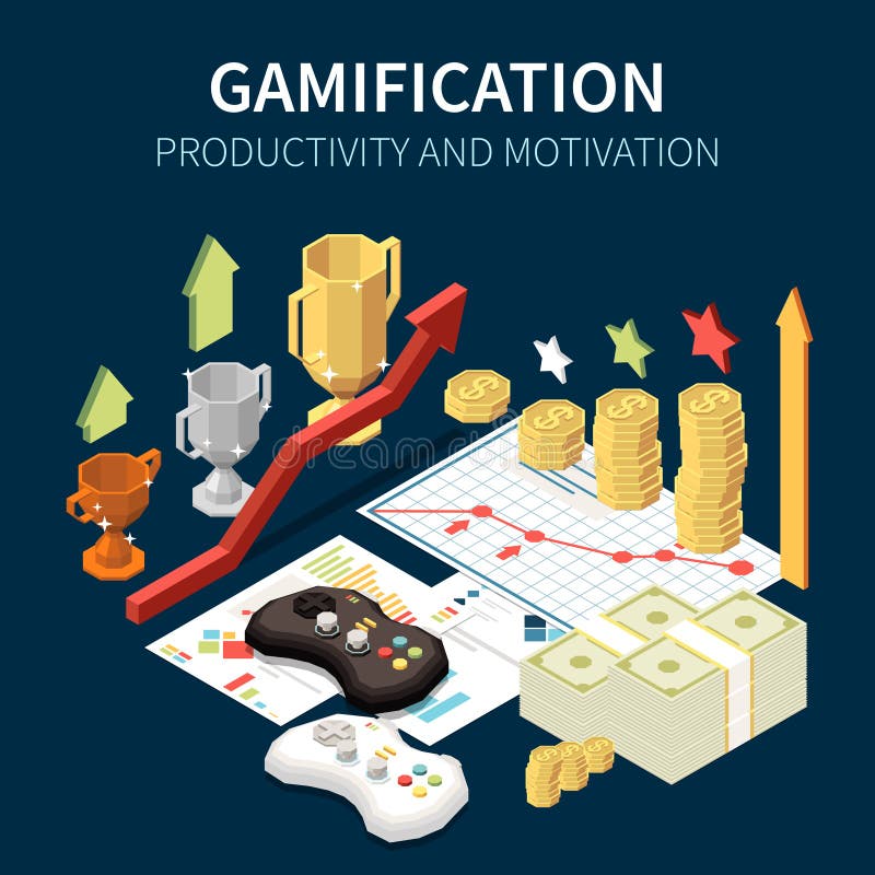 Gamificação de negócios. ganhar dinheiro como um jogo. competição e  objetivo, nível e moeda. ilustração vetorial