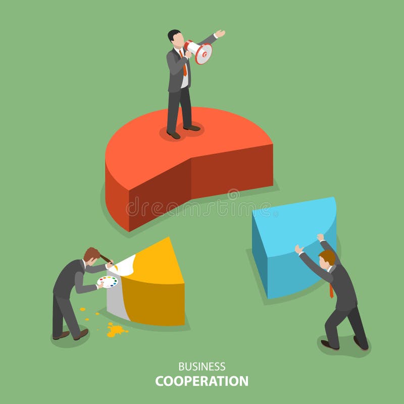 Conceito liso isométrico do vetor da cooperação do negócio ilustração stock Conceito liso isométrico do vetor da cooperação do negócio ilustração stock