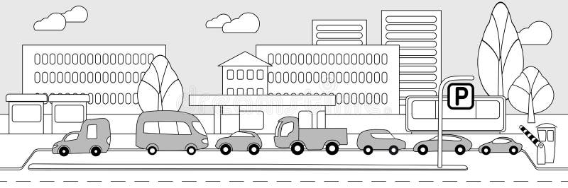 Conceito monocromático da zona de estacionamento da cidade ilustração royalty free