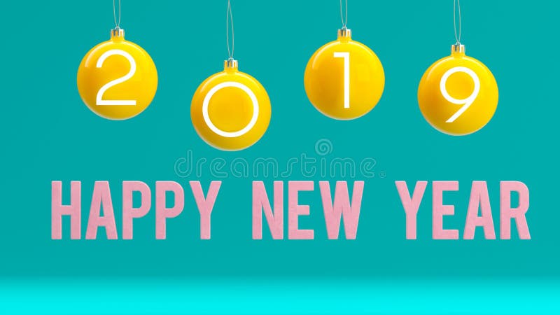 Conceito mínimo do ano 2019 novo: Bolas do Natal no fundo azul ilustração stock Conceito mínimo do ano 2019 novo: Bolas do Natal no fundo azul ilustração stock