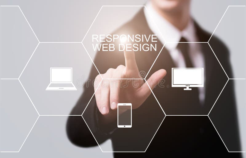 Conceito responsivo do Internet da tecnologia do negócio do Web site do design web foto de stock royalty free Conceito responsivo do Internet da tecnologia do negócio do Web site do design web foto de stock royalty free