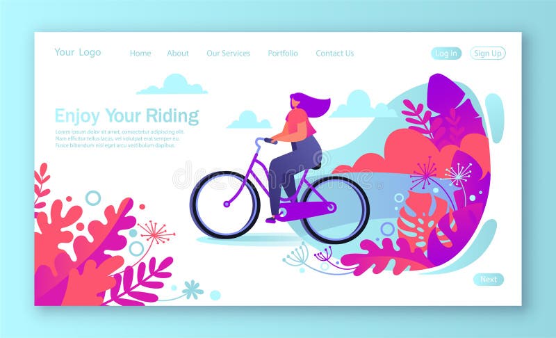 Conceito saudável do estilo de vida para o Web site móvel, página da web Menina da equitação da bicicleta ilustração do vetor Conceito saudável do estilo de vida para o Web site móvel, página da web Menina da equitação da bicicleta ilustração do vetor