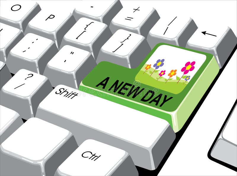 Conceito social dos meios: Entre no botão com um dia novo no computador ilustração stock Conceito social dos meios: Entre no botão com um dia novo no computador ilustração stock