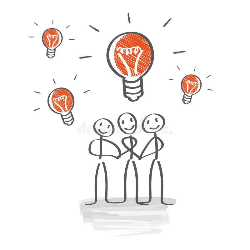 Brainstorming, desenvolver ideias, Trabalho de equipa ilustração stock