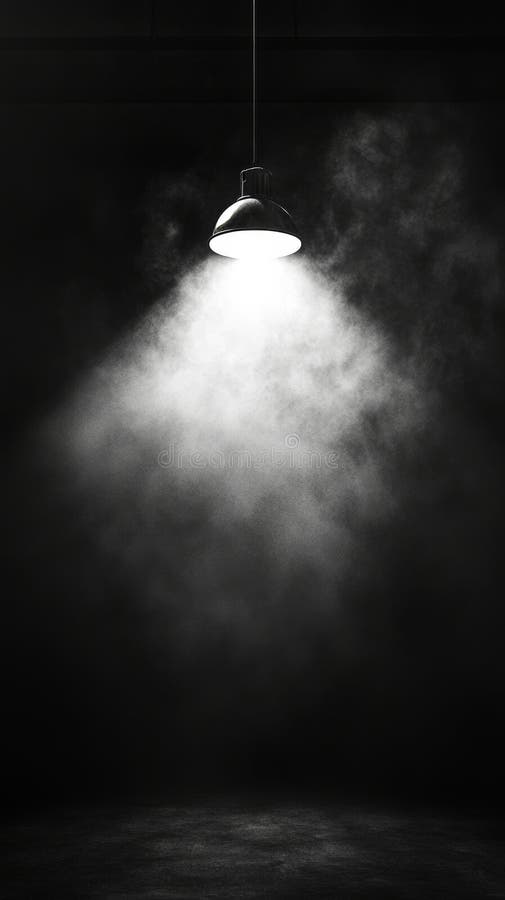 A concentrated and bright beam of light is created as a light source shines through haze in the dark stock images